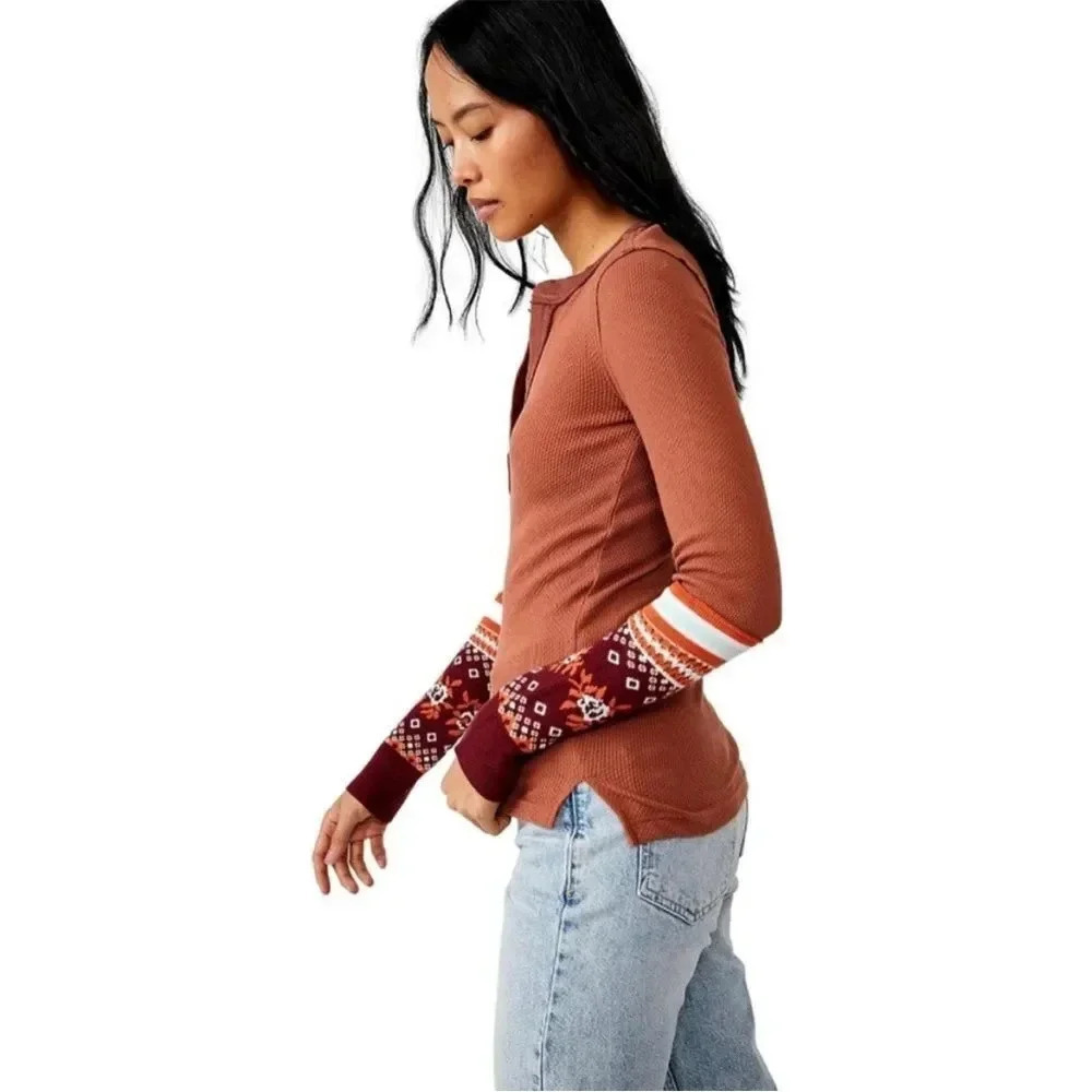 Free People - Mikah Layering Thermal Cuff Cozy Top- Autumn Combo NWT - Picture 3 of 9